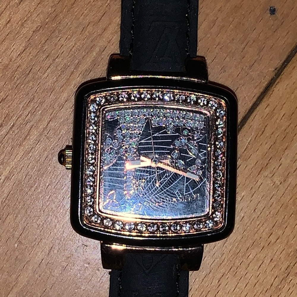 Louis Vuitton Black and Gold Smartwatch with Square Face